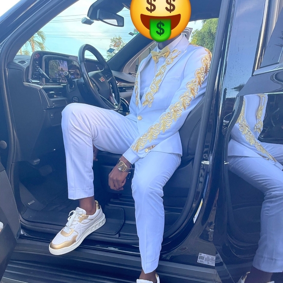 Met Gala Chadwick Boseman Inspired Men Suit White and Gold - Picture 13 of 16